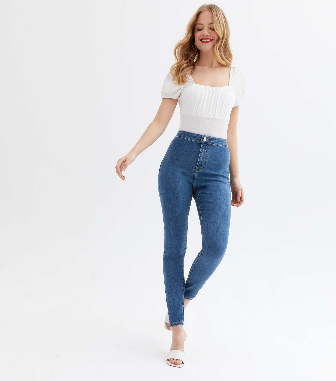 Blue Mid Wash High Waist Hallie Super Skinny Jeans  Image 2