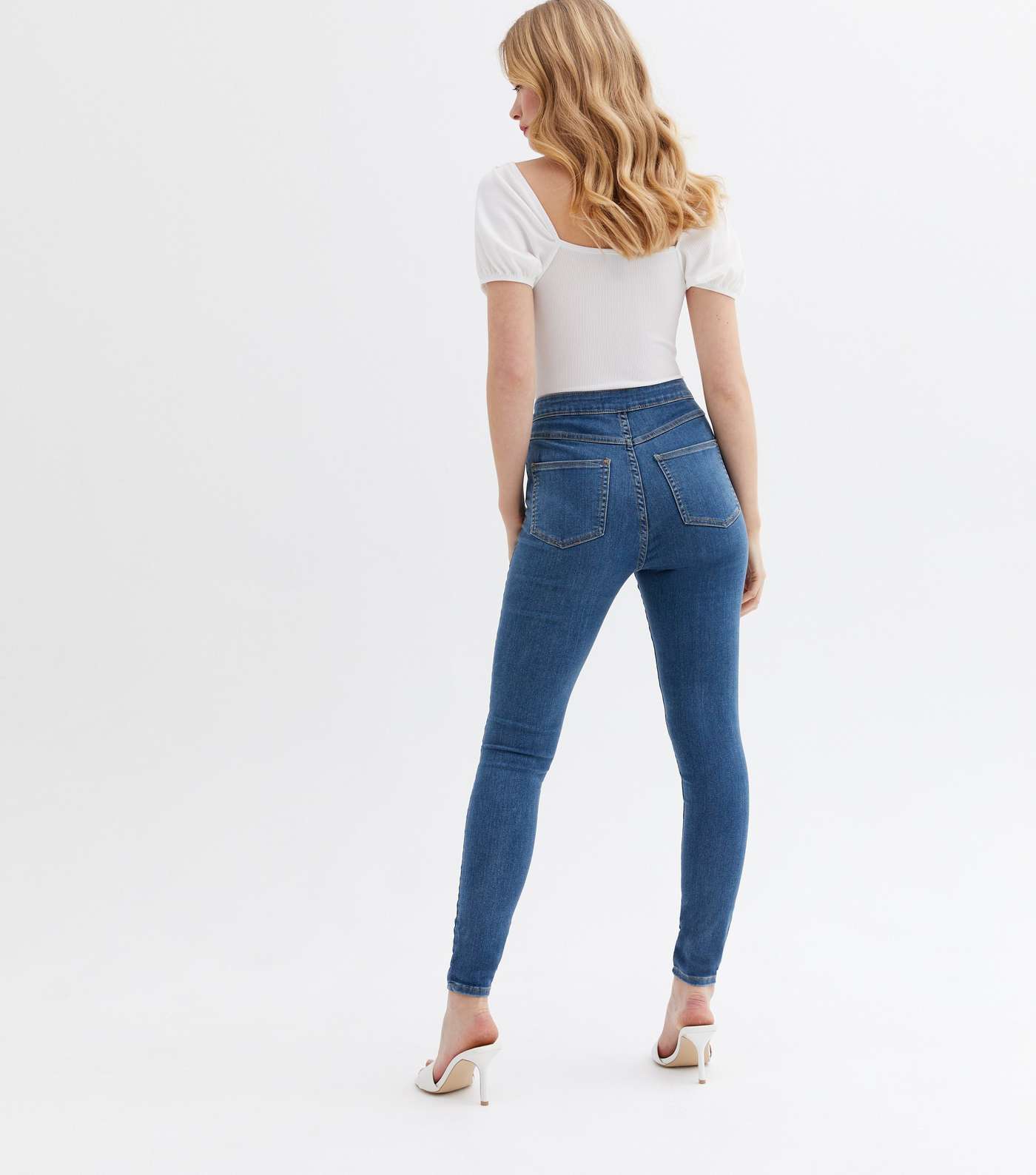 Blue Mid Wash High Waist Hallie Super Skinny Jeans  Image 4