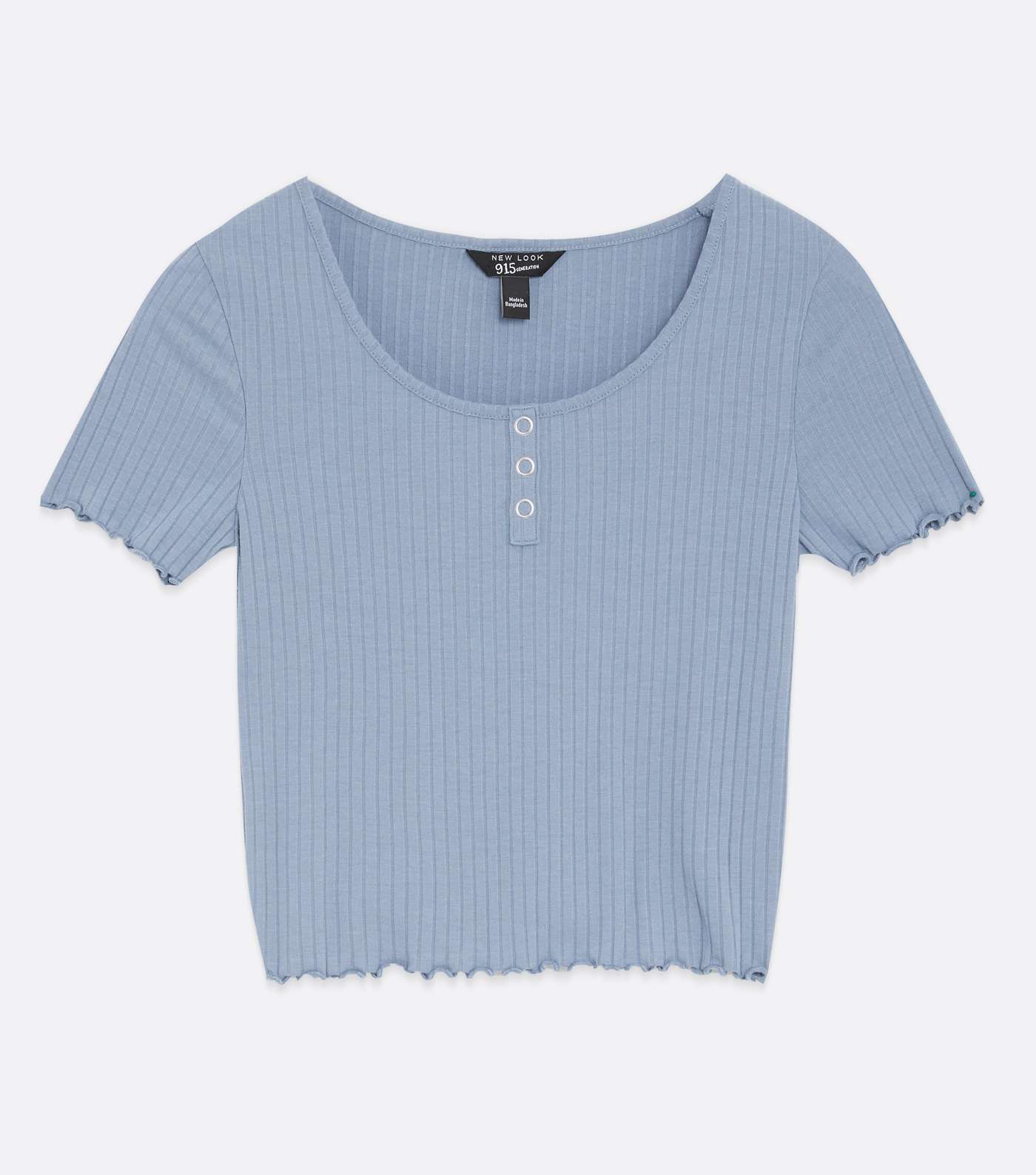Girls Blue Ribbed Frill Popper T-Shirt Image 5