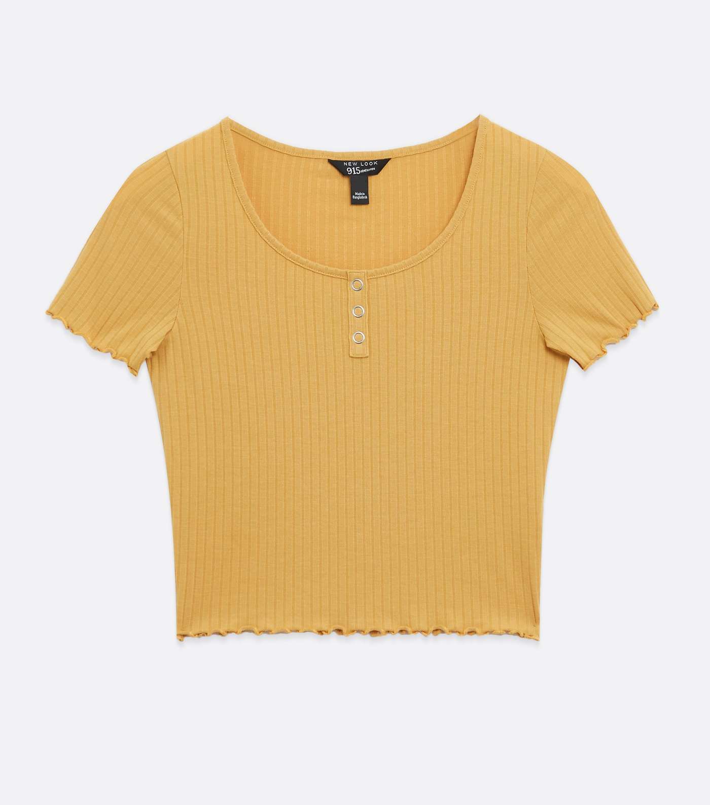 Girls Mustard Ribbed Frill Popper T-Shirt Image 5