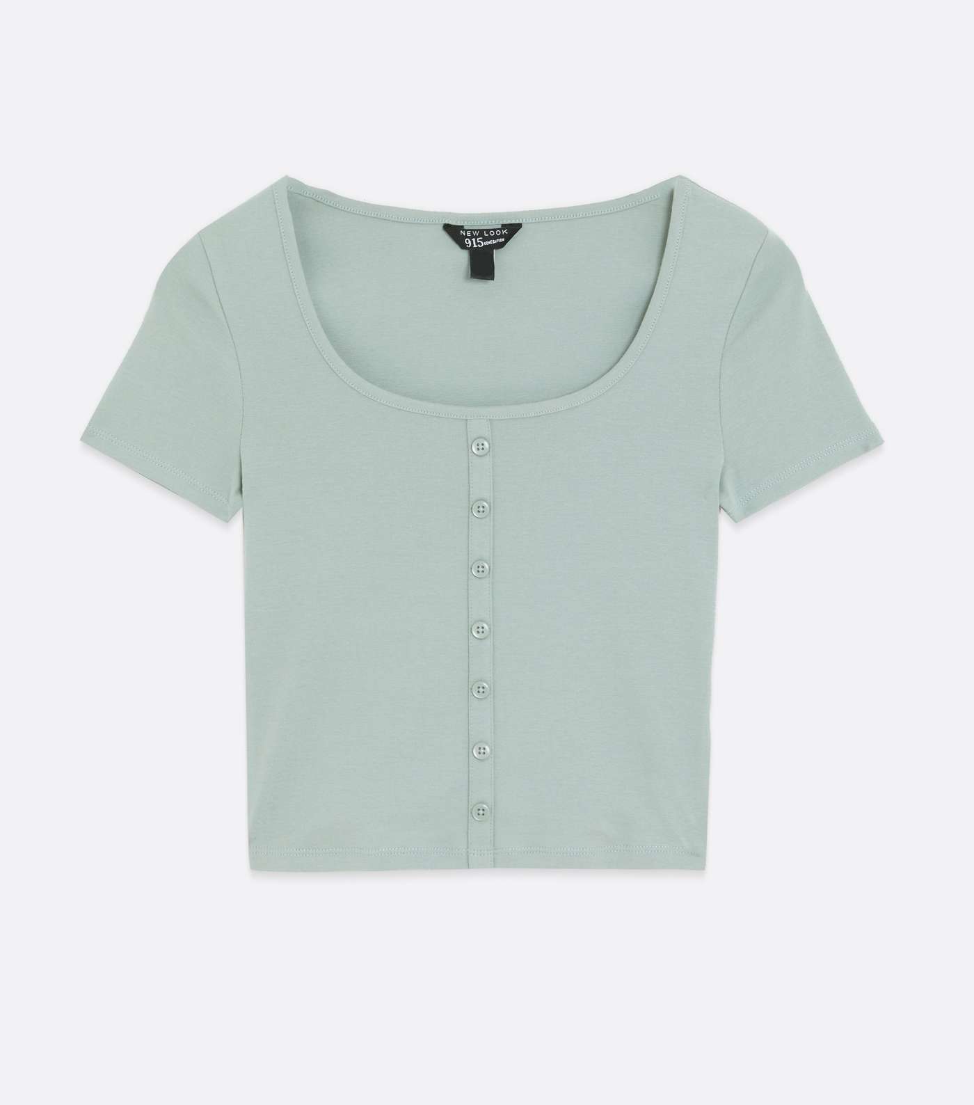 Girls Light Green Ribbed Button Scoop Neck T-Shirt Image 5