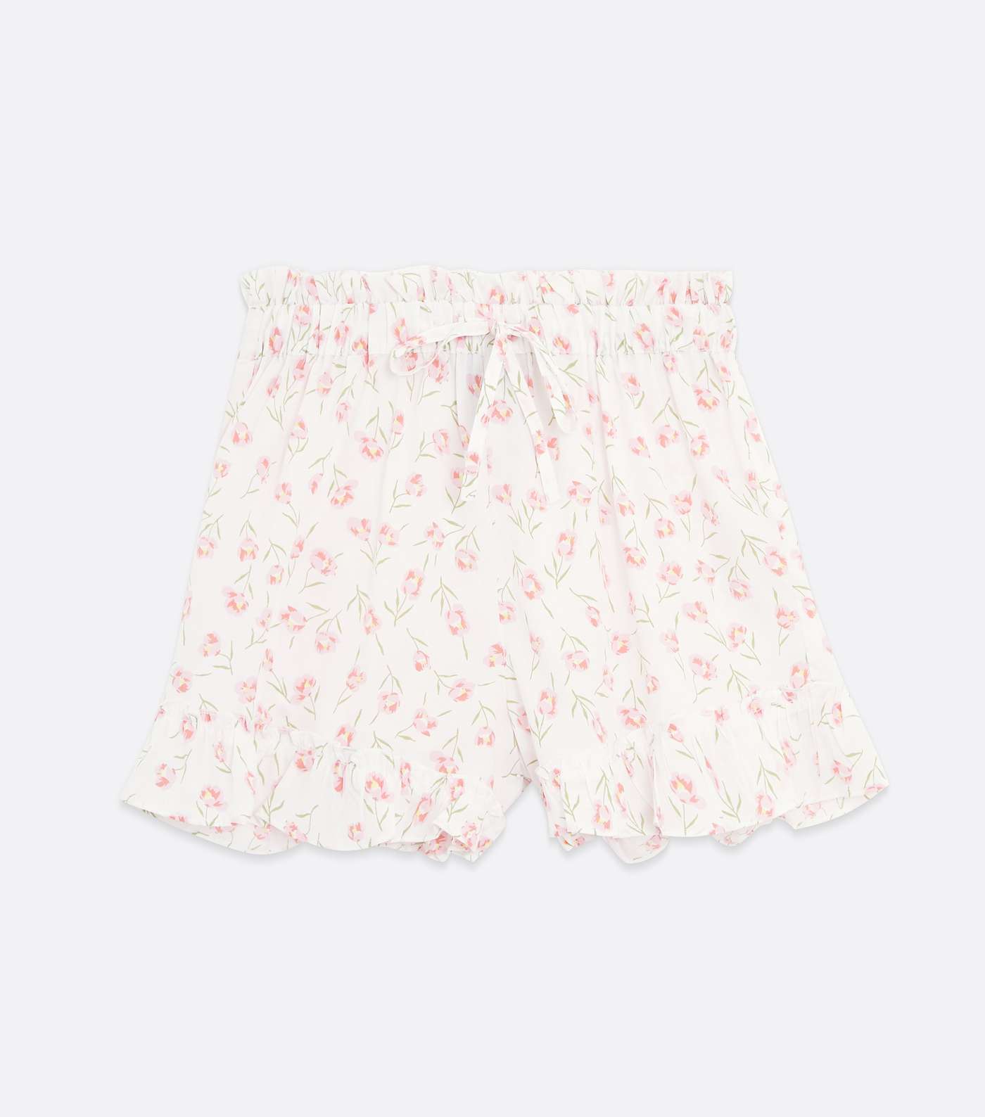 White Ditsy Floral Frill Tie Waist Shorts Image 5