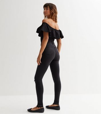 Click to view product details and reviews for Black Ripped High Waist Hallie Super Skinny Jeans New Look.