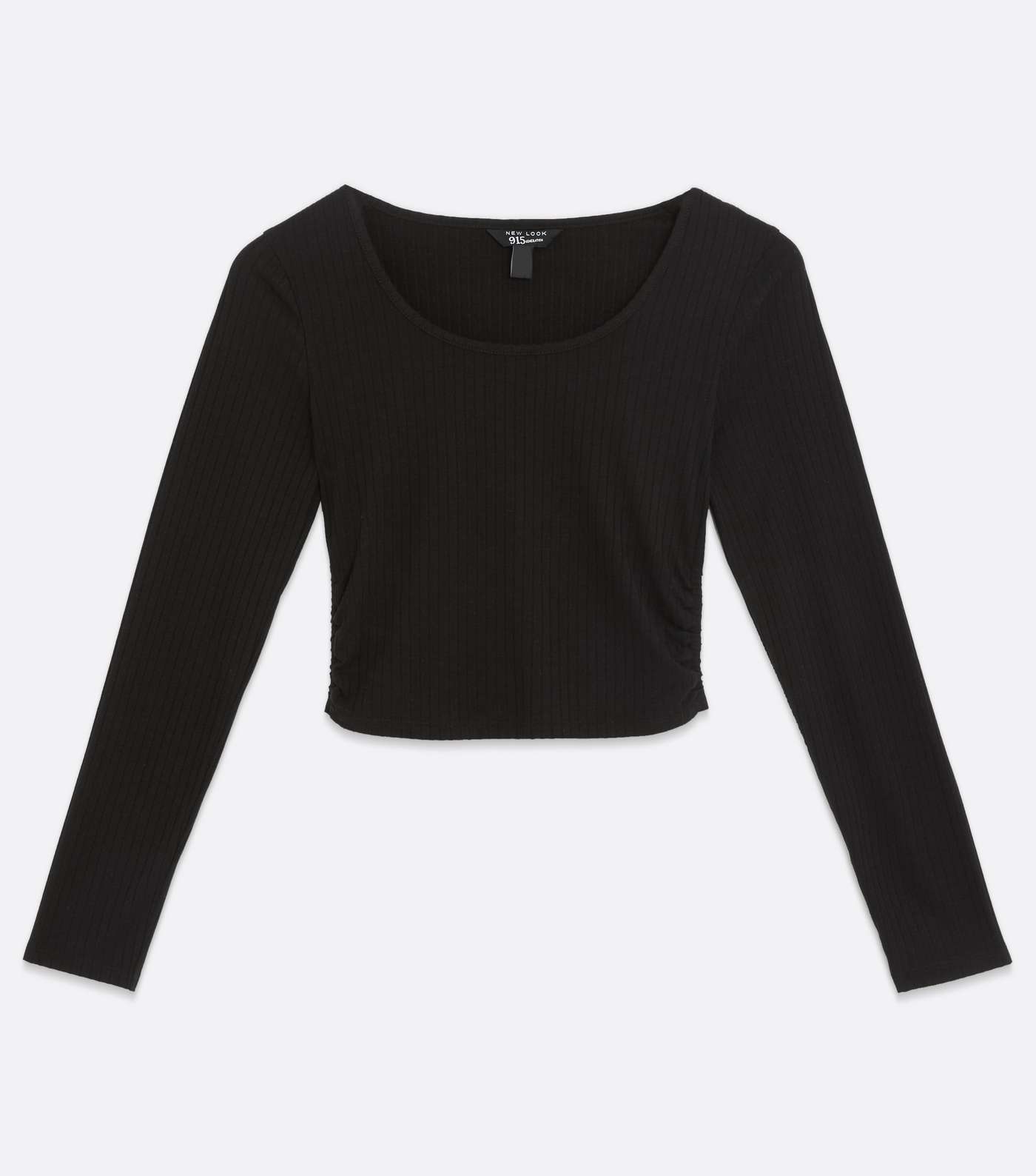 Girls Black Ribbed Ruched Side Long Sleeve Top Image 5