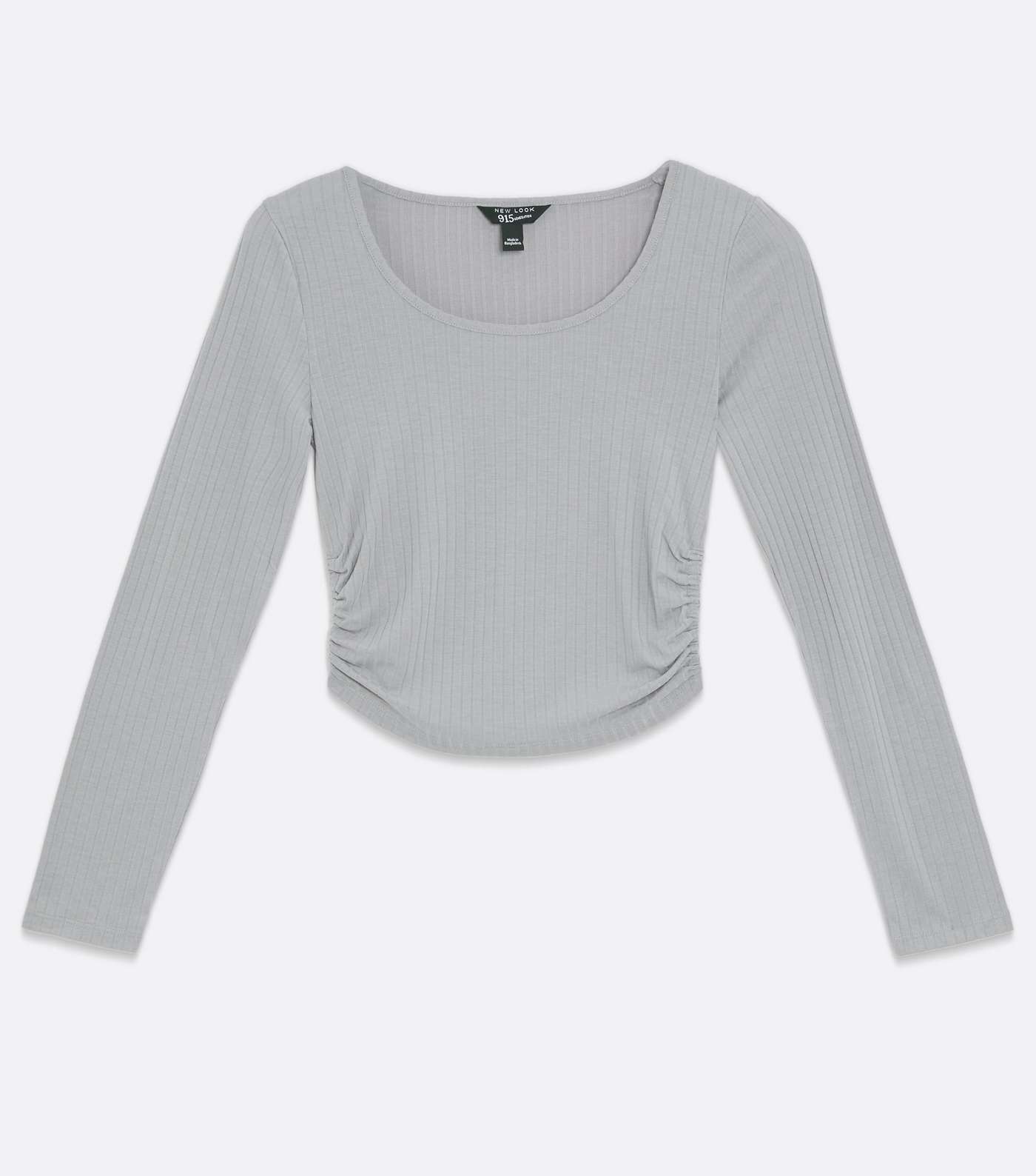 Girls Grey Ribbed Ruched Side Long Sleeve Top Image 5