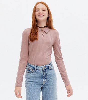 long sleeve ribbed polo top