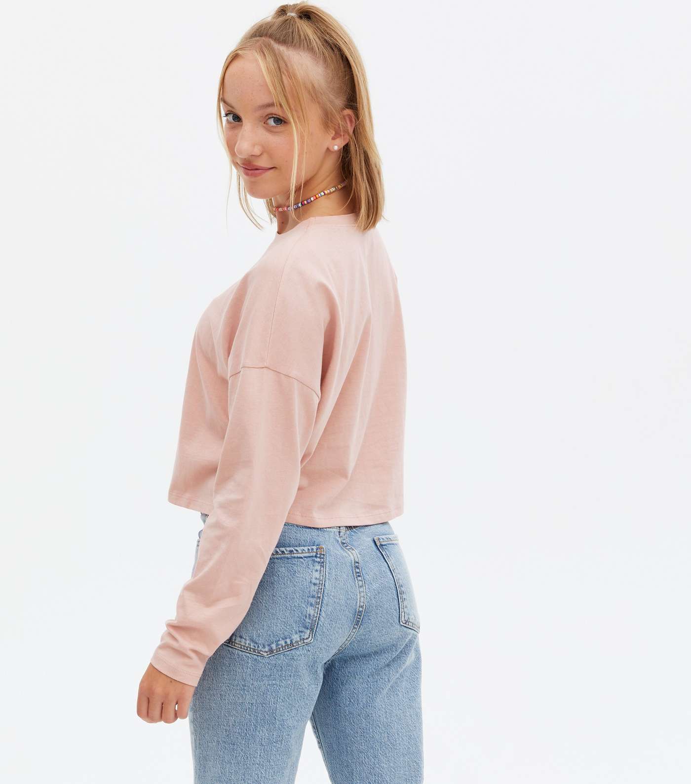 Girls Pale Pink Boxy Fit Crew Long Sleeve Top Image 4