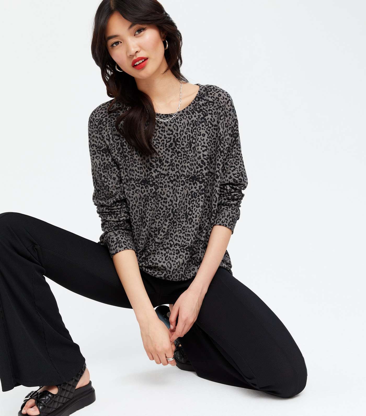 Yumi Khaki Leopard Print Sweatshirt Image 2