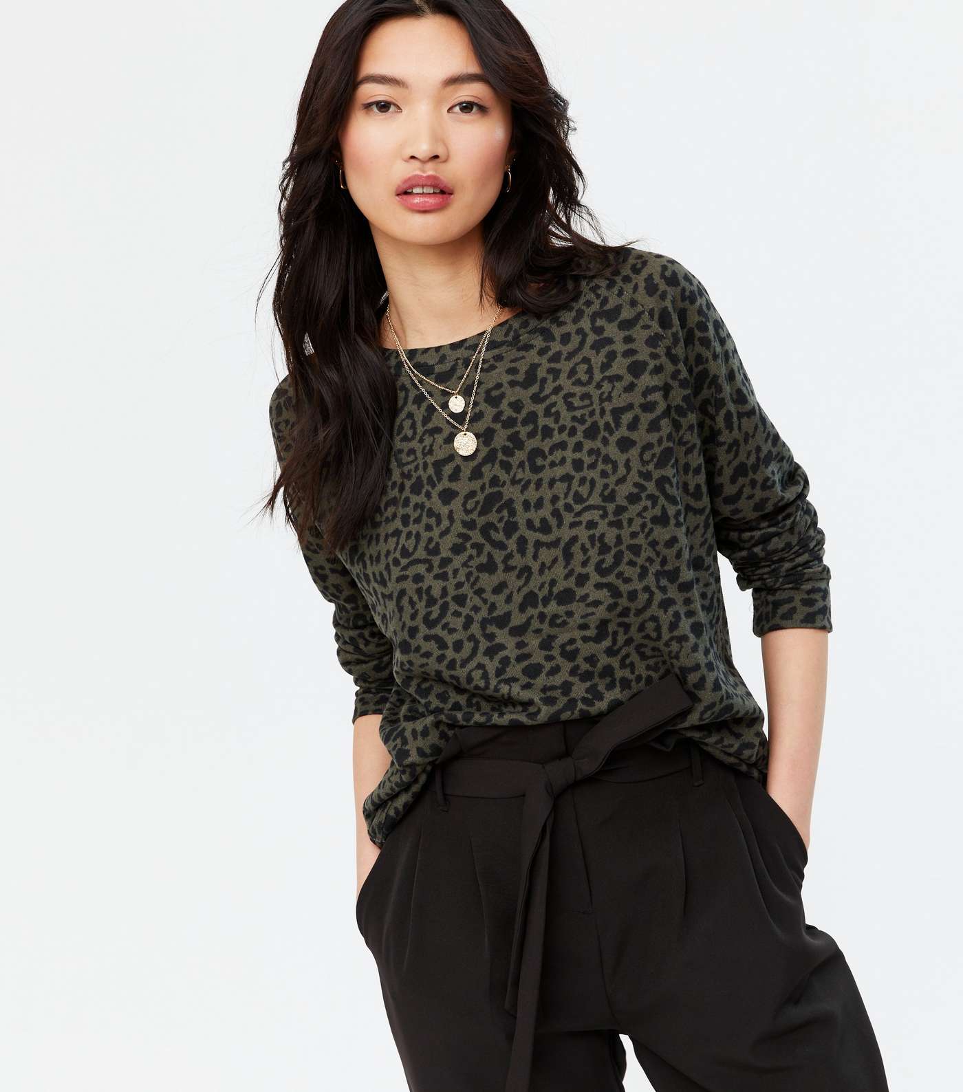 Yumi Khaki Leopard Print Sweatshirt