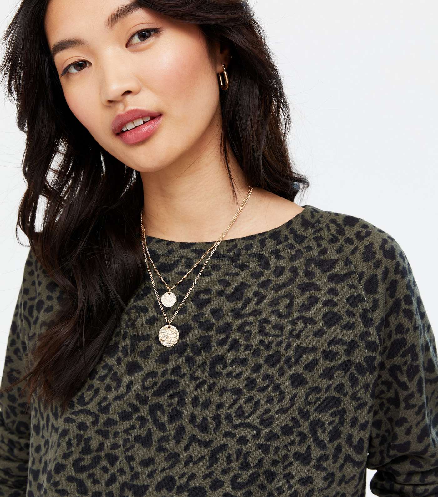 Yumi Khaki Leopard Print Sweatshirt Image 3