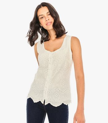Apricot Cream Broderie Button Top | New Look
