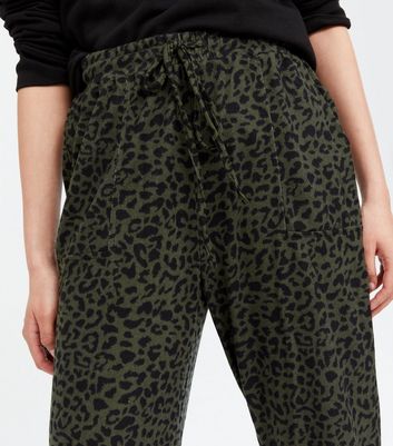 Khaki cheap leopard joggers