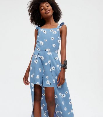 Girls Blue Floral Frill Maxi Playsuit New Look