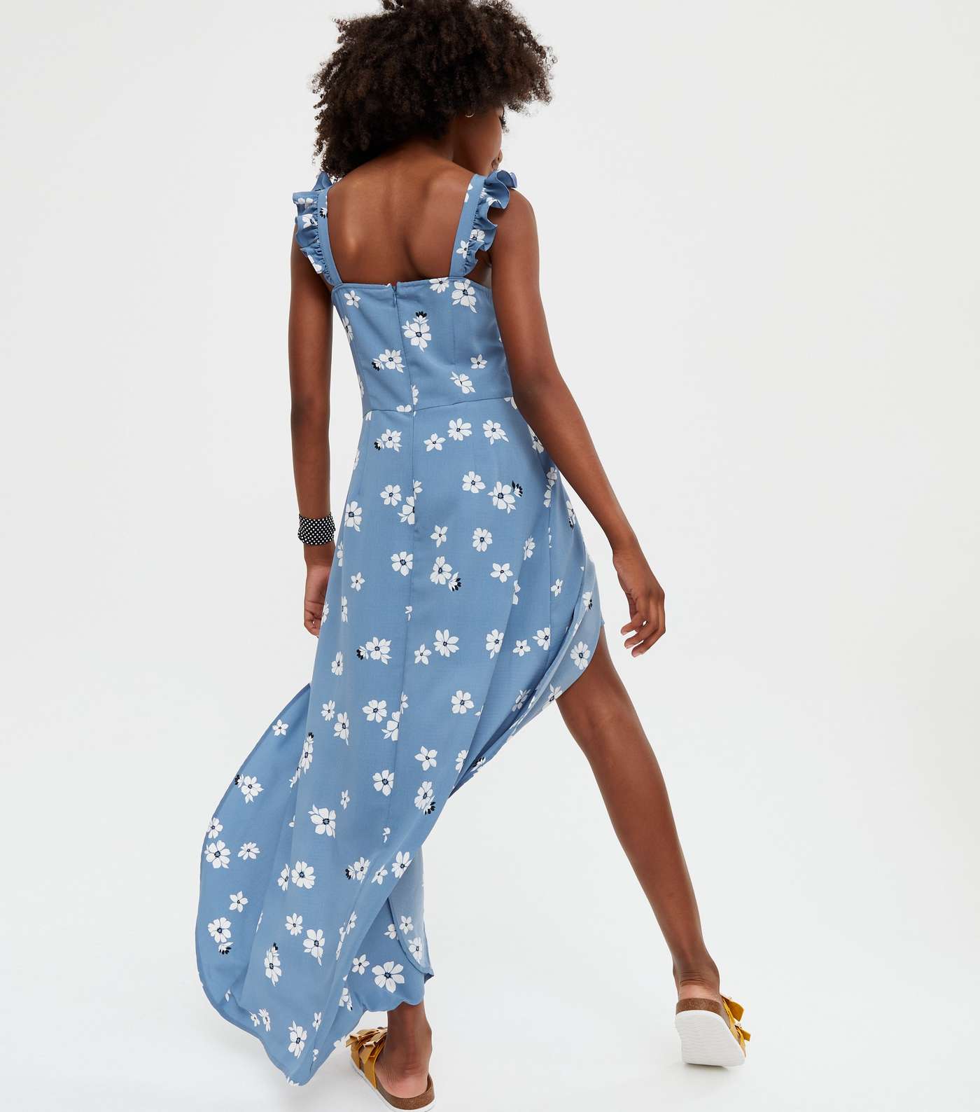 Girls Blue Floral Frill Maxi Playsuit Image 4