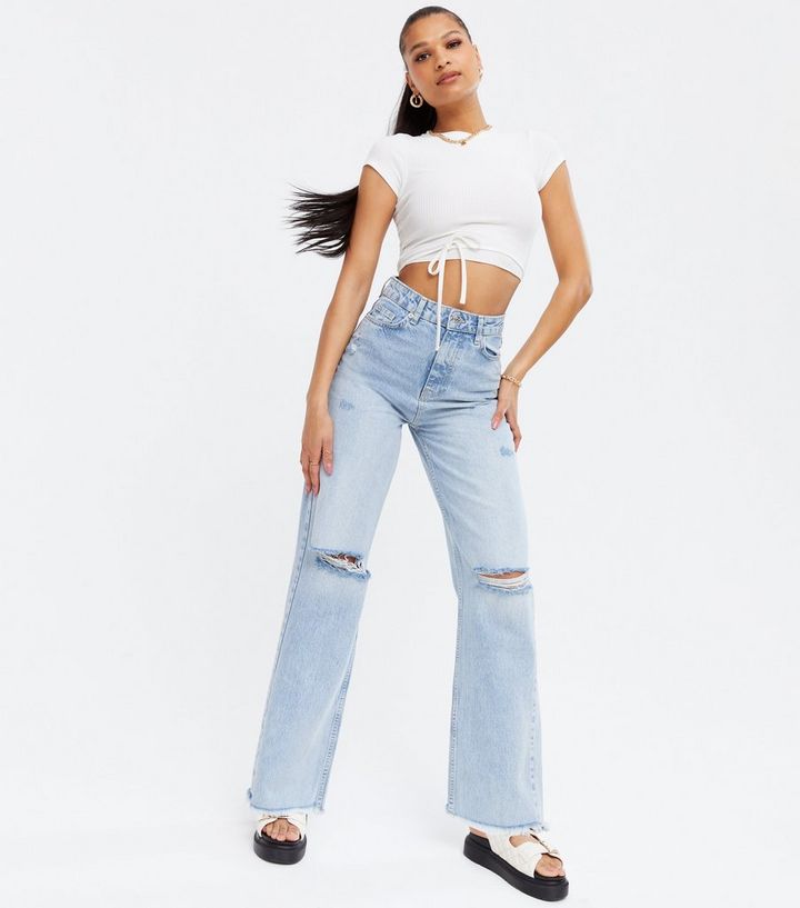 Pale Blue Ripped High Waist Sinead Baggy Fit Jeans New Look
