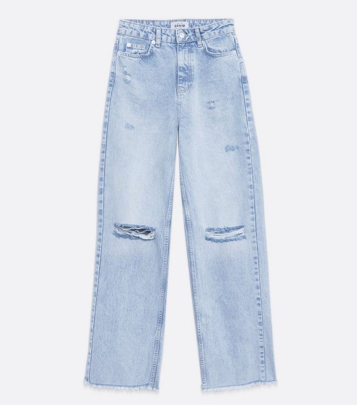 Pale Blue Ripped High Waist Sinead Baggy Fit Jeans New Look