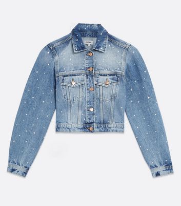 Blue Denim Diamanté Crop Jacket | New Look
