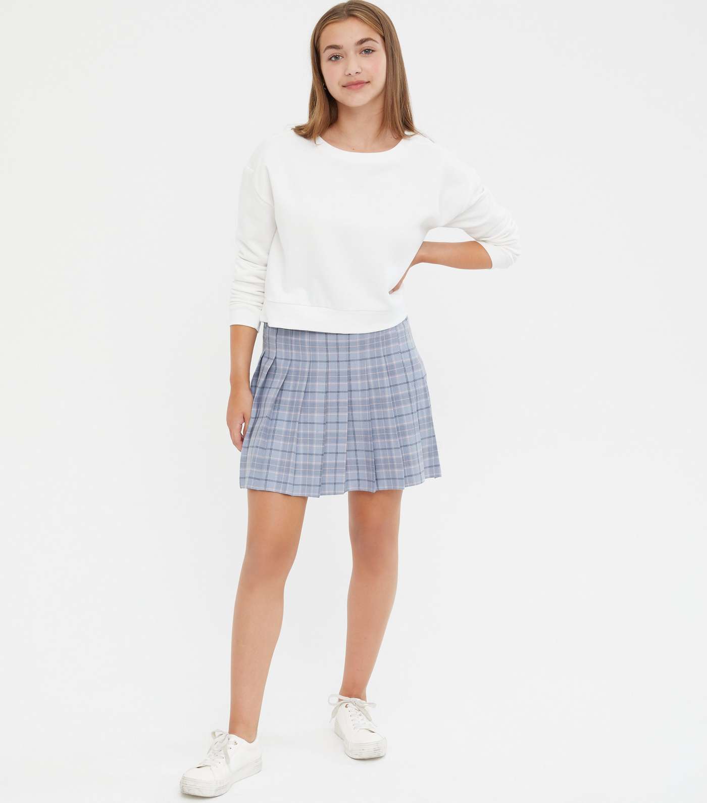 Girls Blue Check Pleated Mini Tennis Skirt
