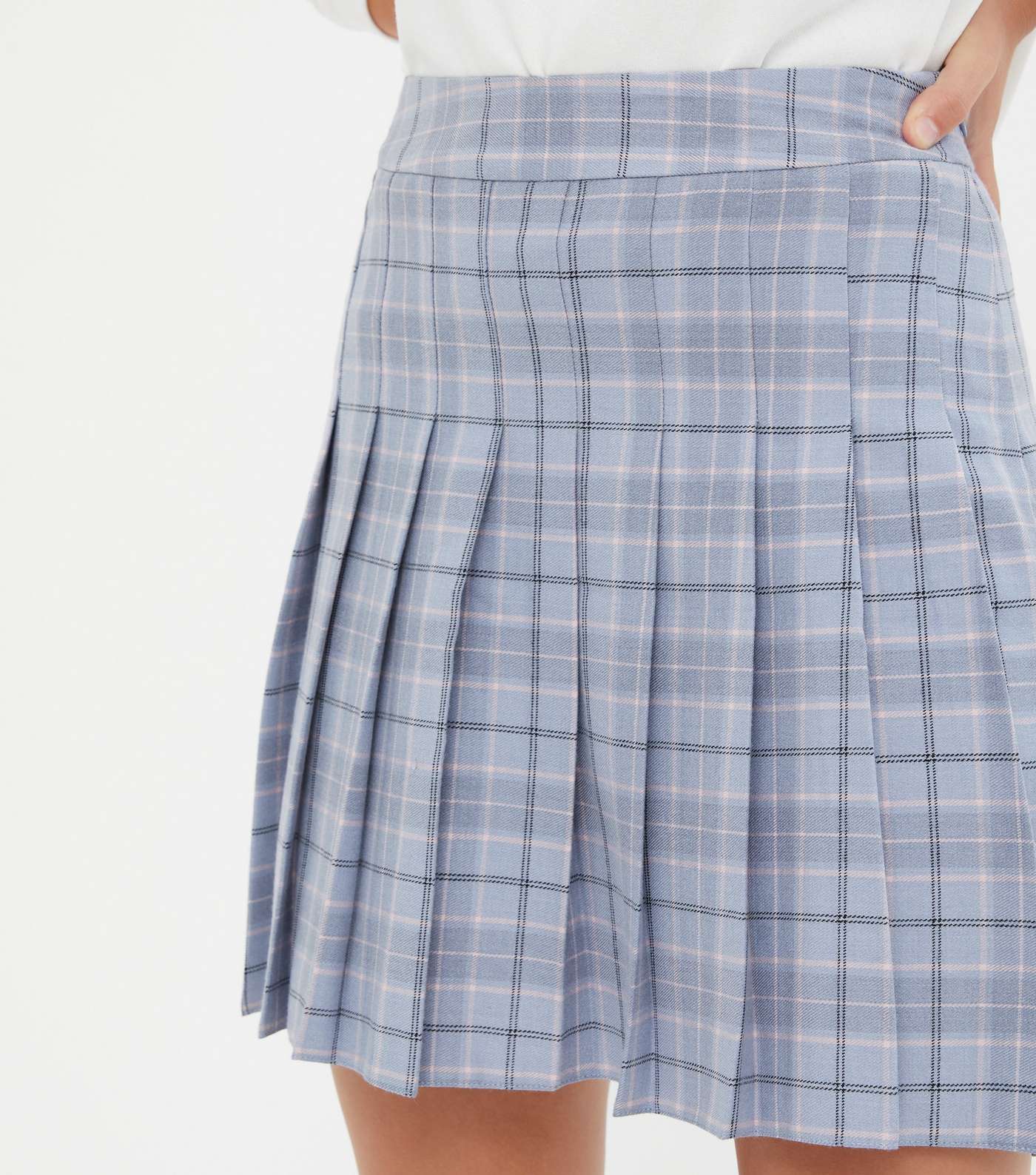 Girls Blue Check Pleated Mini Tennis Skirt Image 3