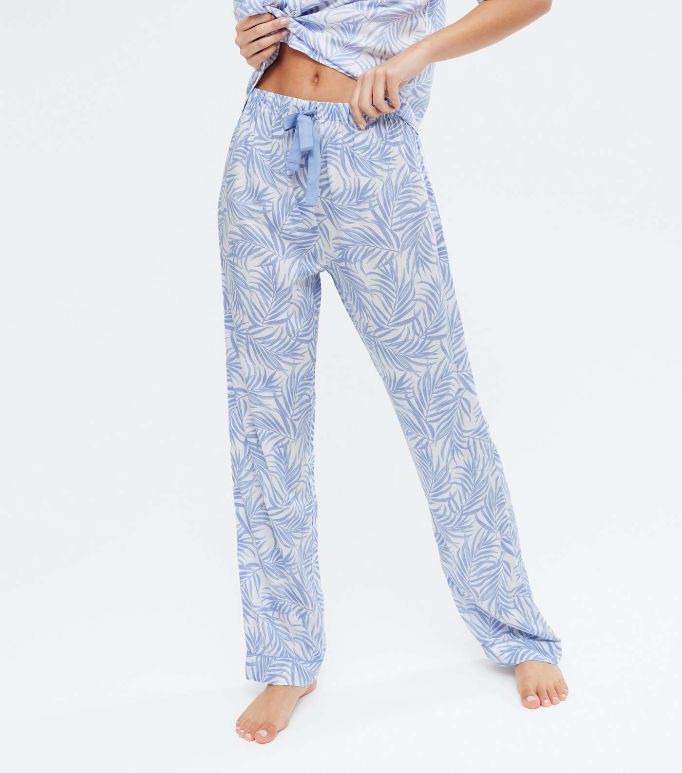 Blue Palm Print Shirt and Trouser Pyjama Set Image 3