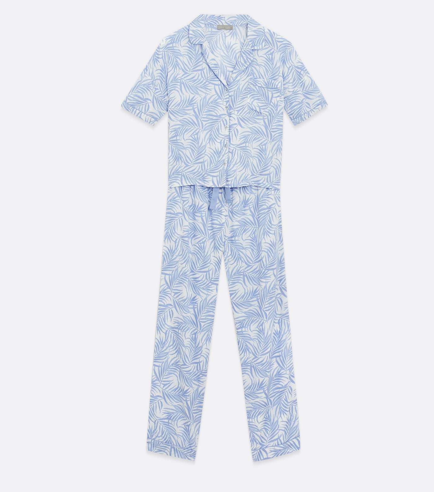 Blue Palm Print Shirt and Trouser Pyjama Set Image 5