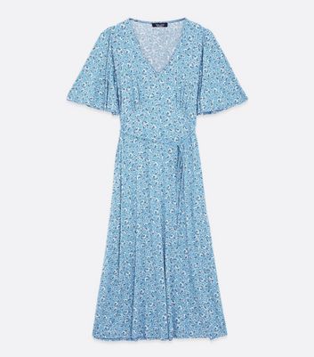 Maternity Blue Floral Flutter Sleeve Midi Dress