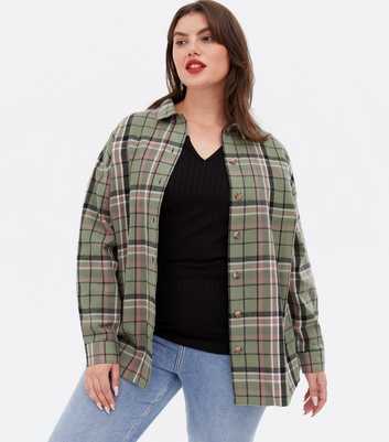 Curves Green Check Brushed Oversized Shirt