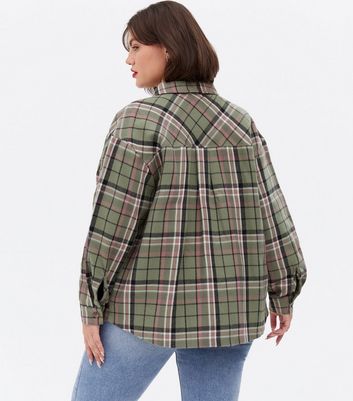 Curves Green Check Brushed Oversized Shirt New Look