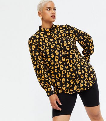 Yellow and black sales leopard print top