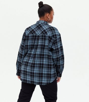 Curves Blue Check Pocket Front Oversized Shirt New Look