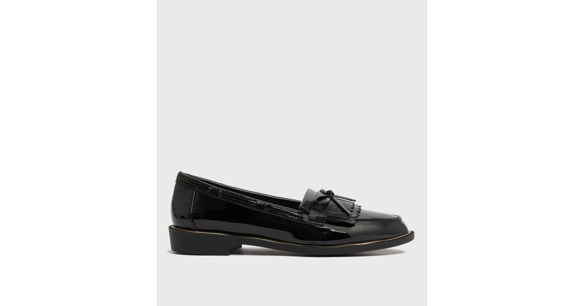 new look black patent loafers