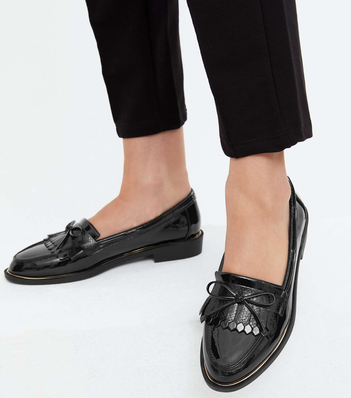 Black Patent Bow Tassel Loafers Image 2