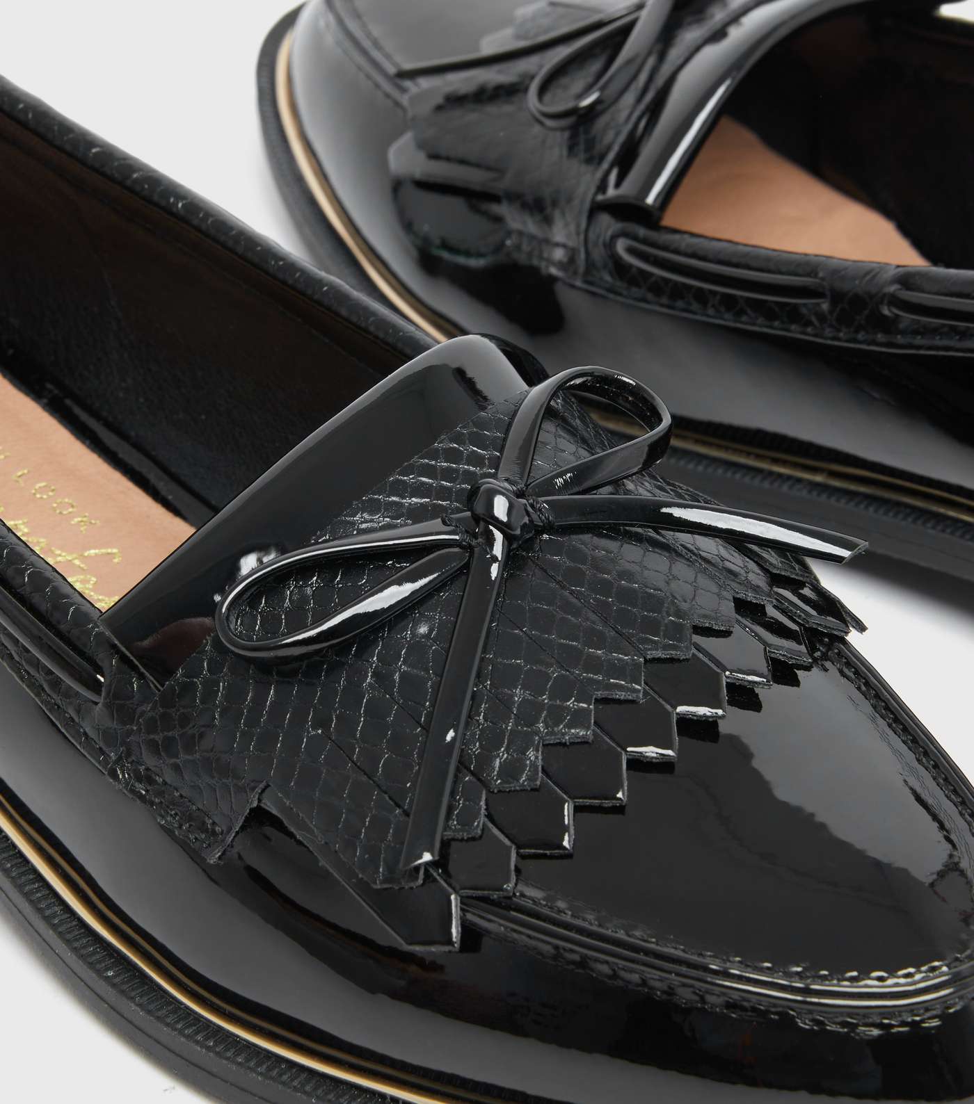 Black Patent Bow Tassel Loafers Image 4