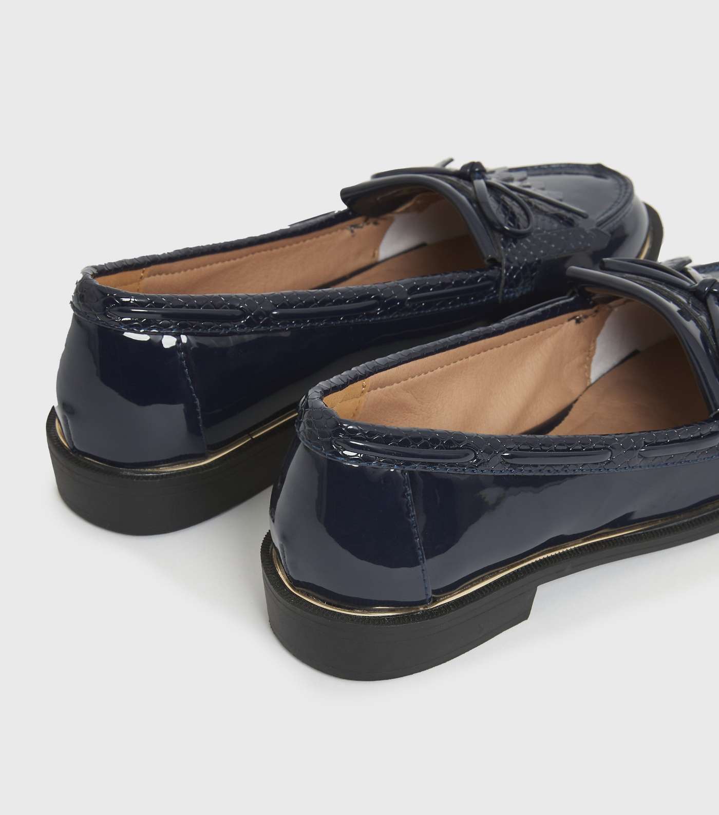 Navy Patent Bow Tassel Loafers Image 4
