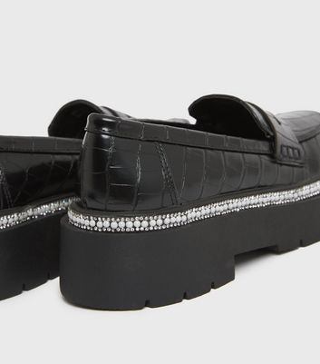 New look chunky croc loafer in black Clearance