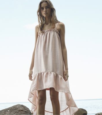 Click to view product details and reviews for Vila Pale Pink Frill Square Neck Dip Hem Midi Dress New Look.