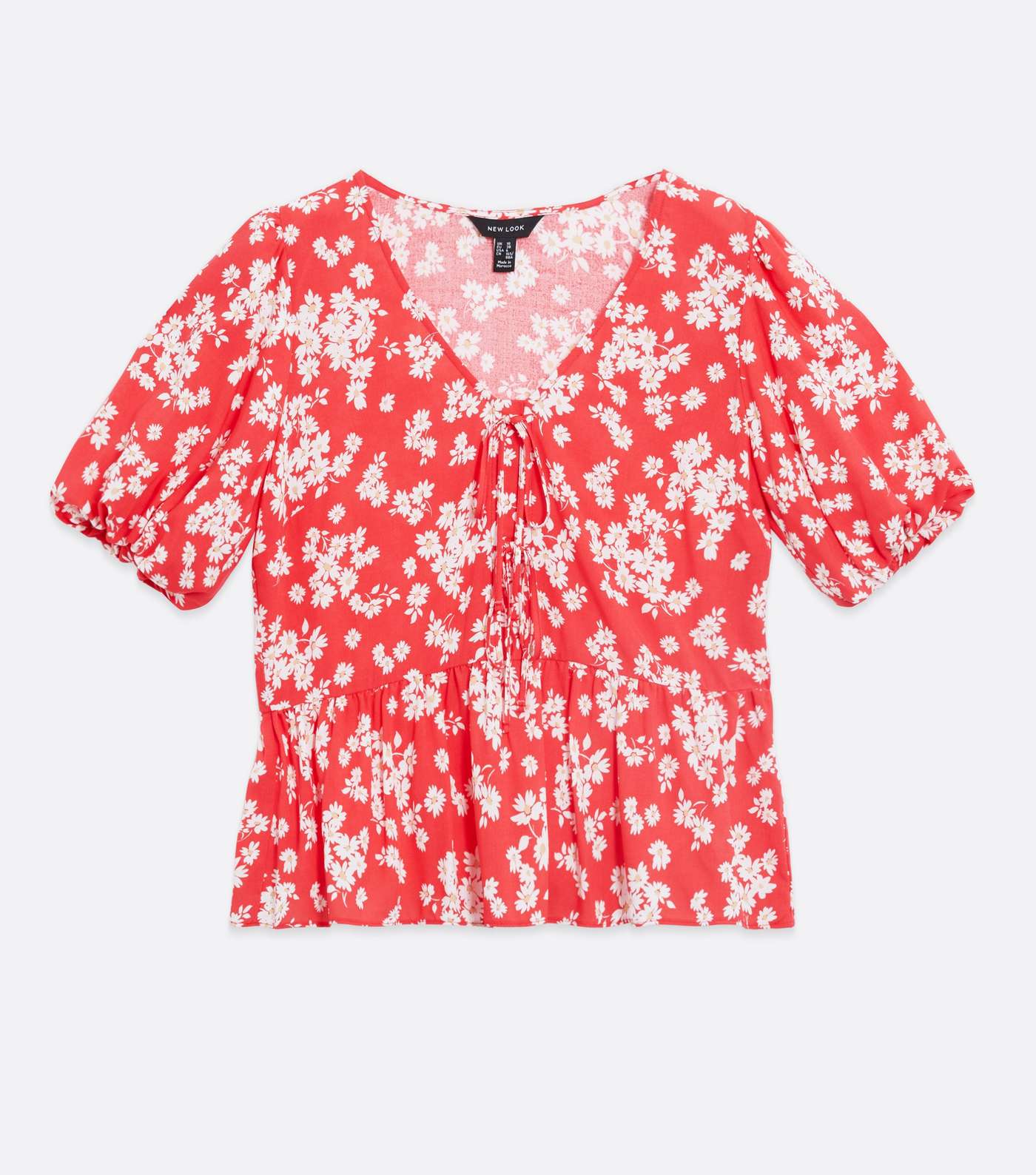 Red Ditsy Floral Tie Front Peplum Tea Blouse  Image 5