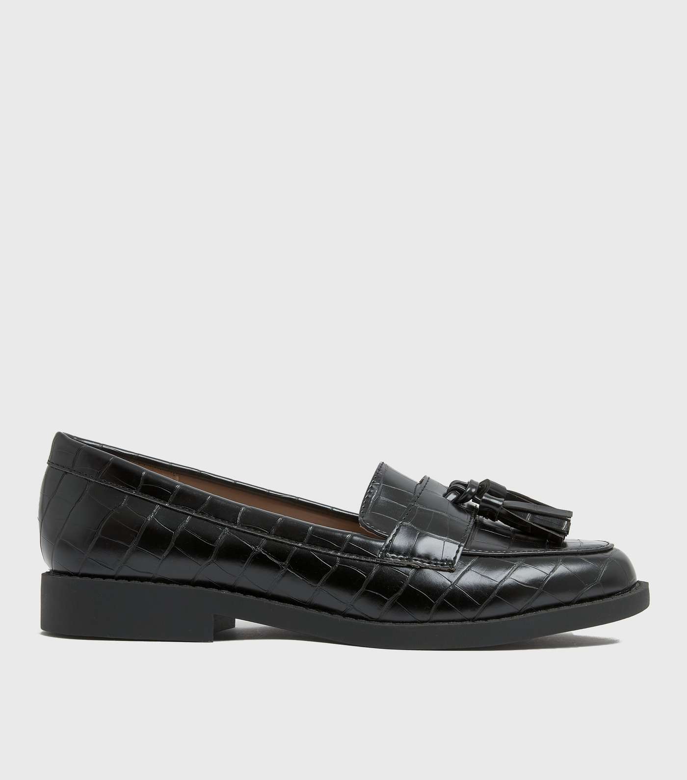 Black Faux Croc Tassel Loafers