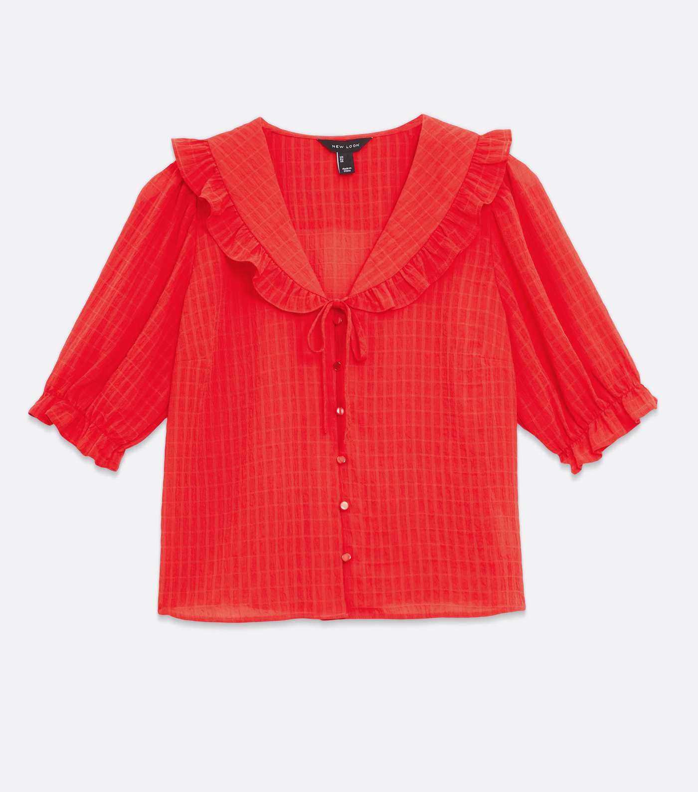Red Ruffle Collar Button Blouse  Image 5
