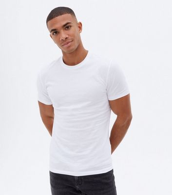 New Look Men's White Short Sleeve Muscle Fit Crew T-Shirt - XL