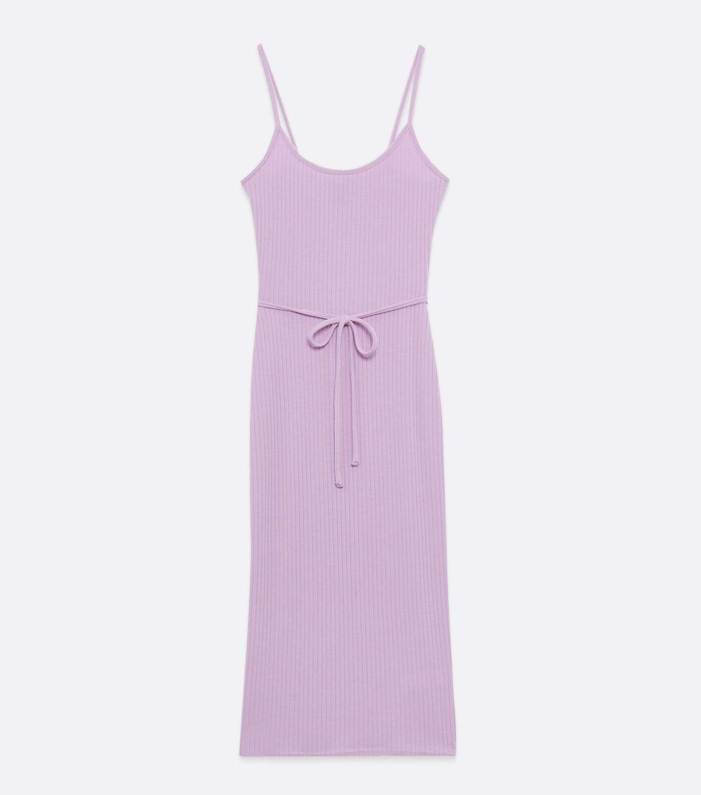 Lilac Ribbed Tie Waist Strappy Midi Dress Image 5
