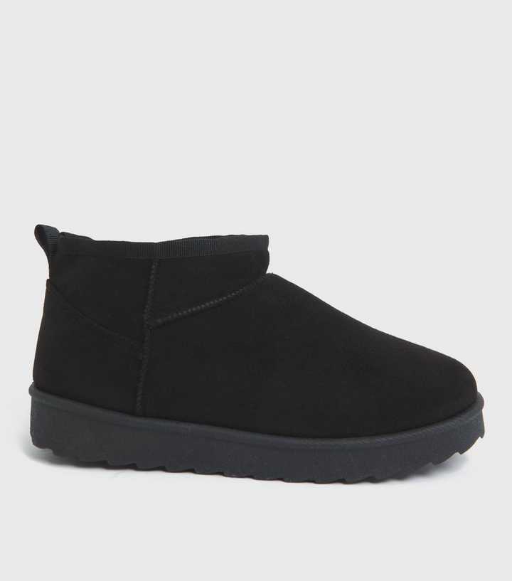 Black Faux Shearling Lined Chunky Ankle Boots