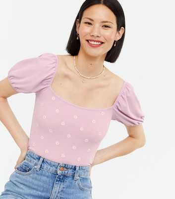 Lilac Daisy Embroidered Top