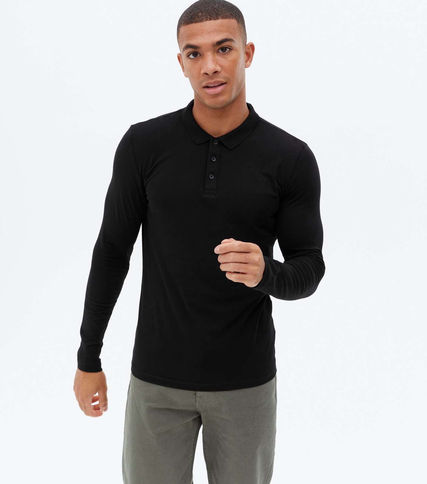 Black Long Sleeve Muscle Fit Polo Shirt