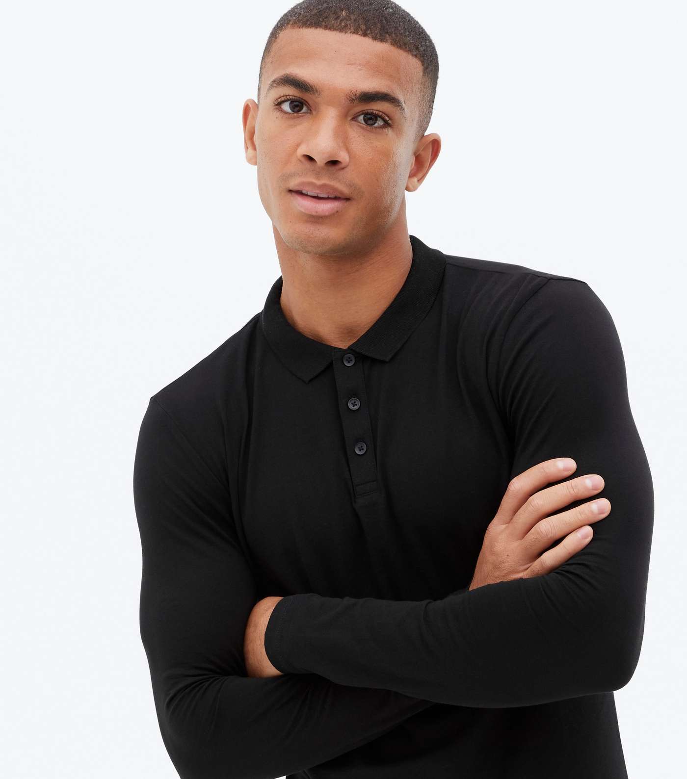Black Long Sleeve Muscle Fit Polo Shirt Image 3