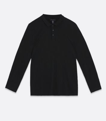 Black Long Sleeve Muscle Fit Polo Shirt New Look