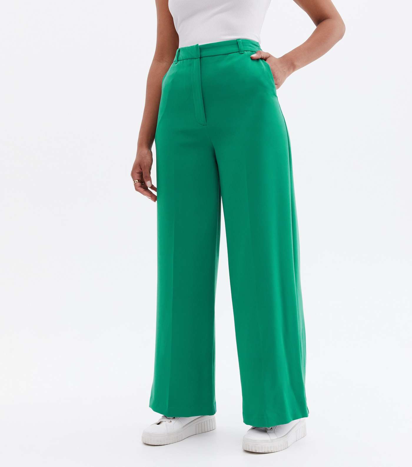 Green Wide Leg Tailored Trousers Image 2