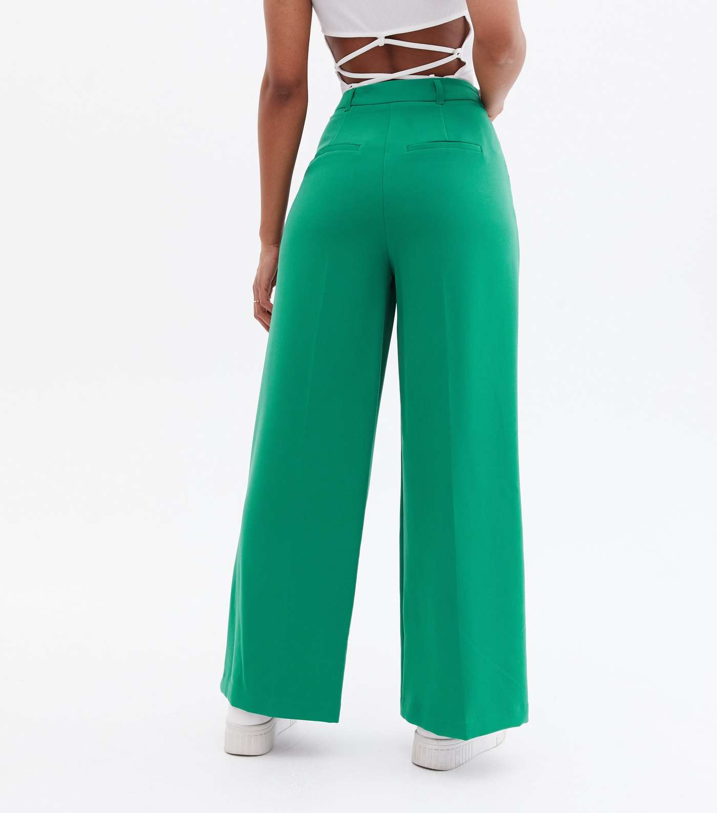 Green Wide Leg Tailored Trousers Image 4