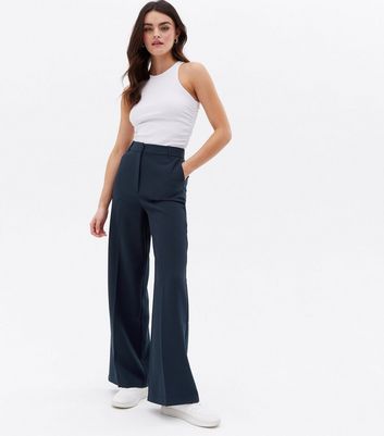 Navy Wide Leg Tailored Trousers | New Look