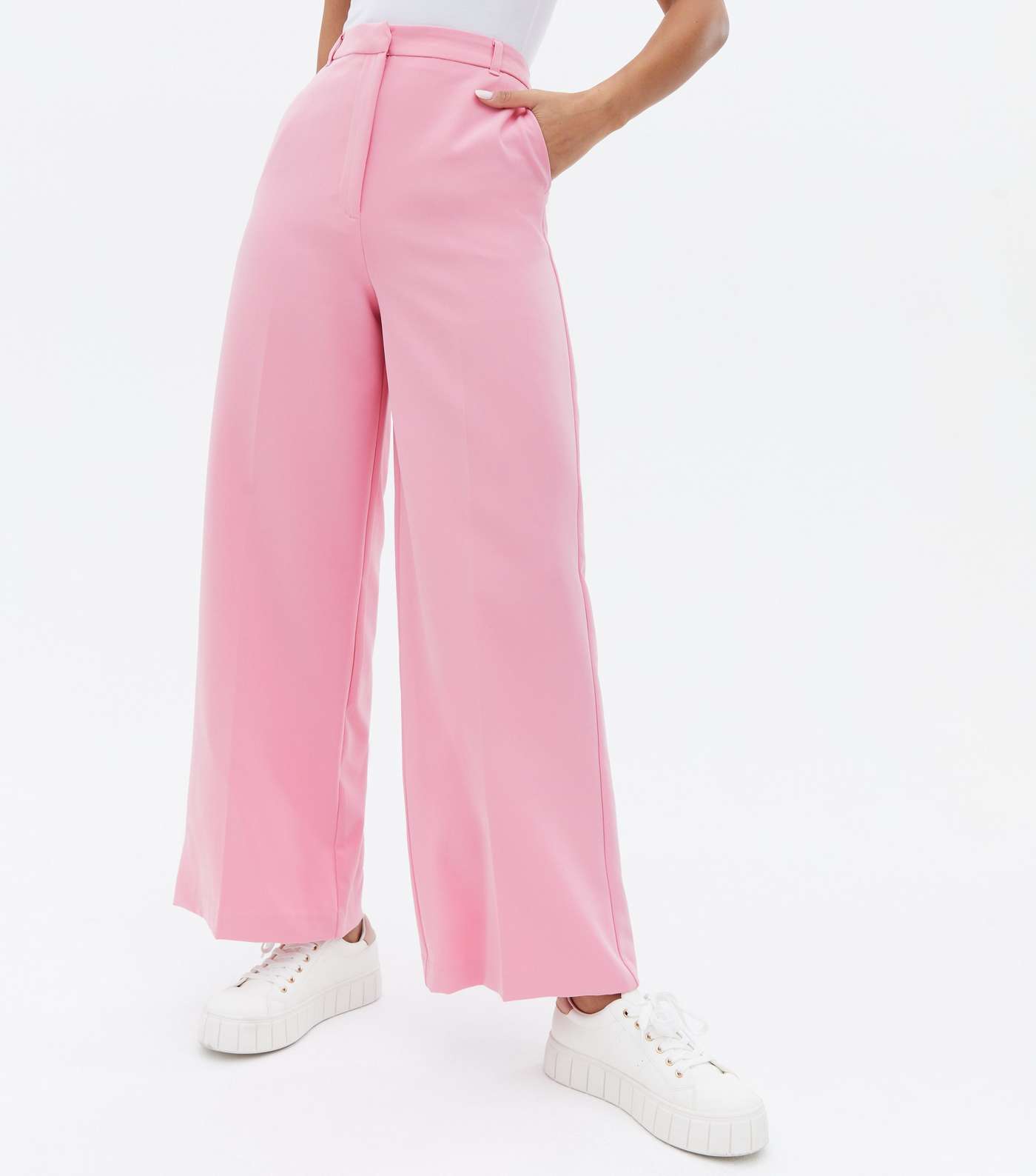 Mid Pink Wide Leg Tailored Trousers Image 2